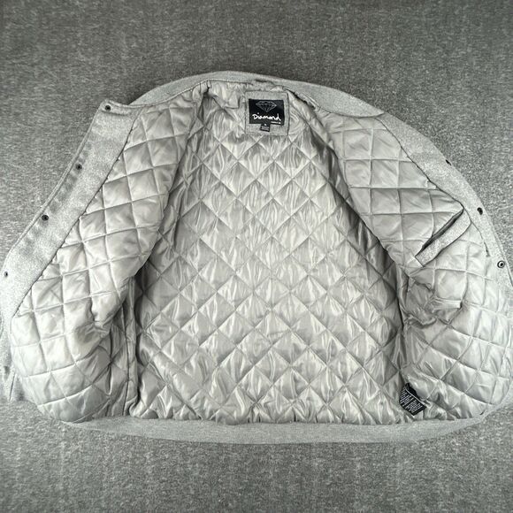 DIAMOND SUPPLY Varsity Jacket Mens XL Gray Logo Quilt Lined Skateboarding Street - Picture 5 of 12